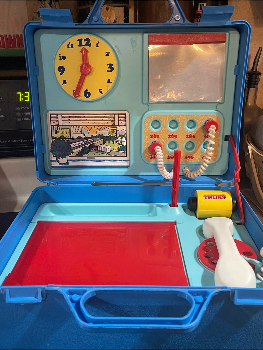 Creative Playthings L'il Boss Toy Desk Playset Typewriter Rotary Phone Clock vtg